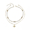 2Pcs 2 Style Clear Cubic Zirconia Star Pendant Necklaces Set with Brass Chains, Natural Mixed Gemstone Beaded Necklaces for Women, 16.22~17.60 inch(41.2~44.7cm), 1Pc/style
