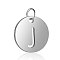 Non-Tarnish 304 Stainless Steel Charms, Flat Round with Letter, Stainless Steel Color, Letter.J, 12x1mm, Hole: 2.5mm