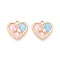 Alloy Enamel Pendants, with ABS Imitation Pearl, Heart with Cherry Charm, Golden, Pink, 17.5x18x4mm, Hole: 1.8mm