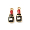 304 Stainless Steel Enamel Pendants, Lipstick Charms, Ion Plating(IP), Golden, Red, 20x7.5x5mm, Hole: 1.4mm