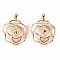 Brass Peg Bails Pendants, for Half Drilled Beads, with Freshwater Shell, Nickel Free, Flower, Real 18K Gold Plated, 28x21.5x2.5mm, Hole: 4mm, Pin: 0.6mm