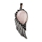 Natural Rose Quartz Big Pendants, Wing Charms with Alloy Findings, Antique Silver, 56.5~57x22.5~23x7~8mm, Hole: 4x8.5mm