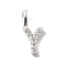 925 Sterling Silver with Cubic Zirconia Charms, Letter, Letter Y, 10.5x4.5x1.5mm, Hole: 2.5x1.5mm