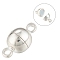 Brass Magnetic Clasps with Loops, Nickel Free, Round, Silver Color Plated, 11.5x6mm, Hole: 1.2mm