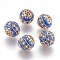 Handmade Indonesia Beads, with Metal Findings, Round, Light Gold, Dodger Blue, 19.5x19mm, Hole: 1mm
