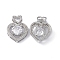 Brass Clear Cubic Zirconia Pendants, Heart Charms, Platinum, 22.5mm, Hole: 2x3.5mm