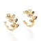 Brass Micro Pave Cubic Zirconia Cuff Earrings, Leaf, Colorful, Real 18K Gold Plated, 10x1.5~7.5mm