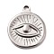 Non-Tarnish 304 Stainless Steel Pendants, Textured, Flat Round with Eye, Stainless Steel Color, 20.5x17x2mm, Hole: 2mm