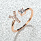 Brass Micro Pave Cubic Zirconia Cuff Rings for Women, Open Rings, Rose Gold, Letter Y, Inner Diameter: 16~19mm