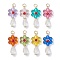 Acrylic Pendants, with Natural Mashan Jade and 304 Stainless Steel Jump Rings, Flower Charms, Mixed Color, 34.5x15.5x7.5mm, Hole: 4mm