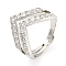 Brass Crown Adjustable Ring with Clear Cubic Zirconia, Lead Free & Cadmium Free, Platinum, Inner Diameter: 19mm