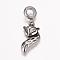 304 Stainless Steel European Dangle Charms, Large Hole Pendants, Fox, Antique Silver, 32.5mm, Hole: 5mm, Pendant: 22.5x13x3mm