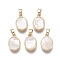 Brass Charms, with Freshwater Shell, Nickel Free, Real 18k Gold Plated, Oval, Seashell Color, 14x10x3mm, Hole: 2x4mm