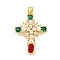 Rack Plated Brass Pendant, Cubic Zirconia and ABS Pearl, Lead Free & Cadmium Free, Long-Lasting Plated, Cross, Real 18K Gold Plated, 29x20.5x4.5mm, Hole: 4.5x3.5mm