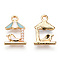 Light Gold Plated Alloy Charms, with Enamel and ABS Plastic Imitation Pearl, Umbrella with Bird, Light Blue, 14.5x10x2.5mm, Hole: 1.6mm