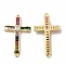 Rack Plating Brass Pave Cubic Zirconia Connector Charms, Cadmium Free & Lead Free, Real 18K Gold Plated, Religion Cross Links, Colorful, 39x22x4mm, Hole: 1.2mm