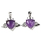 Natural Amethyst with Clear Cubic Zirconia Pendants, Heart & Wing Charms with Rack Plating Brass Findings, Platinum, Cadmium Free & Lead Free, 25x31.5x8.5~9mm, Hole: 7.9x5mm