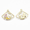 Alloy Enamel Pendants, Cadmium Free & Nickel Free & Lead Free, Fan with Mermaid & Moon, Light Gold, Yellow, Rosy Brown, 20x24x1.5mm, Hole: 1.2mm