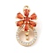 Brass with Cubic Zirconia Fold Over Clasps, Round Ring with Flower, Golden, Flower: 19.5x12x11mm, Hole: 1.4mm, Round Ring: 12x3mm, Hole: 1mm, 9mm inner diameter