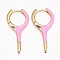 Brass Micro Pave Clear Cubic Zirconia Huggie Hoop Earrings, with Enamel, Long-Lasting Plated, Lollipop, Real 18K Gold Plated, Pearl Pink, 27x13.5x3mm, Pin: 1mm