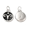 304 Stainless Steel Enamel Pendants, with Jump Ring, Flat Round with Constellation, Stainless Steel Color, Aries, 20.5x17x2.5~3.5mm, Hole: 4x6mm