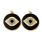 Real 18K Gold Plated Brass Micro Pave Cubic Zirconia Pendants, with Jump Ring and Enamel, Long-Lasting Plated, Flat Round with 
Evil Eye, Black, 33x30x4mm, Jump Ring: 5x1mm, 3mm Inner Diameter