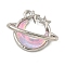 Alloy & Resin Pendants, Platinum, Planet Charms with Star, Pink, 15x19x5mm, Hole: 1.4mm