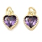Real 18K Gold Plated Brass Inlaid Cubic Zirconia Charms, with Jump Ring, Long-Lasting Plated, Heart, Purple, 9.5x7x4mm, Jump Ring: 4x0.5mm, 2.5mm Inner Diameter