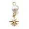 Brass Micro Pave Cubic Zirconia Pendants, Asterism, Rack Plating, Long-Lasting Plated, with Natural Pearl, Cadmium Free & Lead Free, Real 18K Gold Plated, 19mm, Hole: 1.6mm