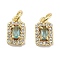Brass Micro Pave Cubic Zirconia Charms, Cadmium Free & Nickel Free & Lead Free, with Jump Ring, Rectangle, Real 18K Gold Plated, Cyan, 10x6x3.5mm, Hole: 2.5mm