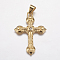 304 Stainless Steel Big Pendants, Ion Plating (IP), with Rhinestone, Cross, Golden, 38x55x4mm, Hole: 7x9mm