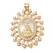 Brass Micro Pave Clear Cubic Zirconia Pendants, Cadmium Free & Lead Free, with Shell, ABS Imitation Pearl, Oval with Virgin Mary Charms, Real 18K Gold Plated, 31.5x25.5x4mm, Hole: 4x3.5mm