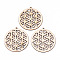 Undyed Natural Hollow Wooden Big Pendants, Laser Cut Shapes, Flat Round with Flower, Antique White, 63.5x59.5x2mm, Hole: 1.6mm