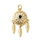 Rack Plating Brass Micro Pave Cubic Zirconia Pendants, Long-Lasting Plated, Lead Free & Cadmium Free, Woven Net/Web with Feather Charms, with Jump Ring, Real 18K Gold Plated, 22x13.5x4mm, Hole: 3mm