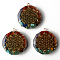 Flat Round Epoxy Resin Pendants, with Natural Amethyst & Lapis Lazuli & Sodalite & Green Aventurine & Tiger Eye & Carnelian & Red Jasper Chips inside, and Brass Sticker, Chakra Theme, 39.5x35x10.5~11.5mm, Hole: 1.8mm