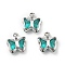 Glass Charms, Butterfly, with Brass Findings, Long-Lasting Plated, Platinum, Turquoise, 8.5x7x2mm, Hole: 1mm