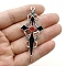 Halloween Zinc Alloy Gothic Cross Pendants, with Enamel and Rhinestone, Antique Silver, Black, 70x31mm