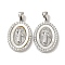 Rack Plating Brass Cubic Zirconia Shell Pendants, Cadmium Free & Nickel Free & Lead Free, Oval, Platinum, 22x14x3mm, Hole: 2x5mm