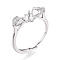 Flower & Bowknot Brass Micro Pave Clear Cubic Zirconia Adjustable Ring Settings, for Half Drilled Beads, Cadmium Free & Nickel Free & Lead Free, Real Platinum Plated, Pin: 0.8mm, 7.1mm, Inner Diameter: 18~19mm