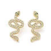 Серьги-пусеты из латуни в виде змеи с фианитами EJEW-D061-52G
