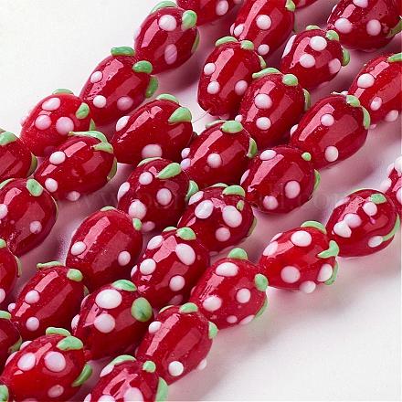 Ручной работы Lampwork 3 d клубника шарики LAMP-R109A-15-1