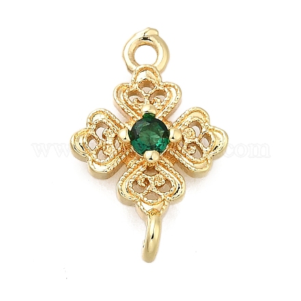 Подвески-клеверы из латуни с зеленым кубическим цирконием KK-Q048-12G-1