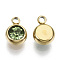 PVD Vacuum Plating 201 Stainless Steel Rhinestone Charms, Birthstone Charms, Flat Round, Real 18K Gold Plated, Peridot, 8.5x6x3mm, Hole: 1.5mm