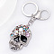 Alloy Enamel Pendant Keychain, with Rhinestone and Alloy Findings, Skull, Silver, 12cm, Pendant: 55x40mm