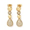 Brass Micro Pave Cubic Zirconia Dangle Stud Earrings, Real 18K Gold Plated, Teardrop, 29x9mm