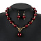 ABS Plastic Imitation Pearl Round Beaded Pendant Necklaces & Dangle Earrings Sets for Women, Dark Red, 470mm