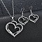 Heart Alloy Crystal Rhinestone Pendant Necklace & Dangle Earring Sets, Platinum, 40x23mm
