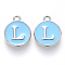 Platinum Plated Alloy Enamel Charms, Cadmium Free & Lead Free, Enamelled Sequins, Flat Round with Letter, Letter.L, 14x12x2mm, Hole: 1.5mm