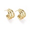 Brass Stud Earrings, Half Hoop Earrings, with Ear Nuts, Golden, 14x8~9mm, Pin: 0.7mm