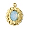Ion Plating(IP) Real 14K Gold Plated 304 Stainless Steel with Glass Pendant, Oval Flower Charms, Light Blue, 18x13x3.5mm, Hole: 1.6mm